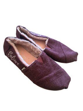 TOMS Alpargata Faux Fur Cozy Lined Believe Slip On Shoes Mauve Burgundy W8